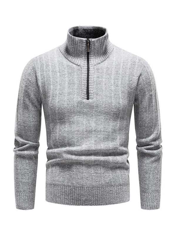 Apparel - Stylish Men's Zippered Stand Collar Cardigan Sweater for Spr - Apparel | MENLL